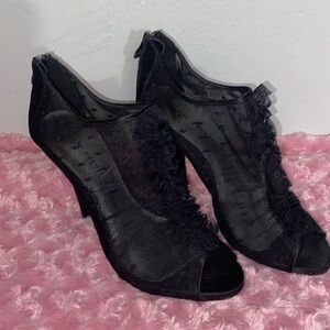 KATE PRESTON SHEER BLACK LACE PEEP TOE STILET HEELS size 8.5